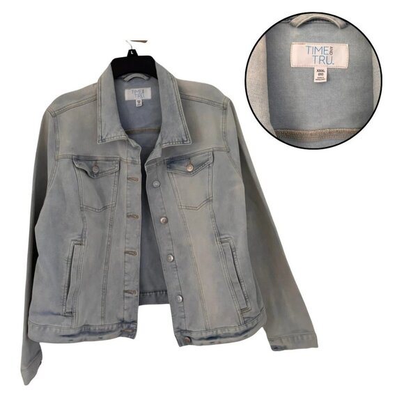 Time & Tru Women’s Plus 3X Light Blue Denim Jean Jacket Trucker Classic Casual - Picture 1 of 4